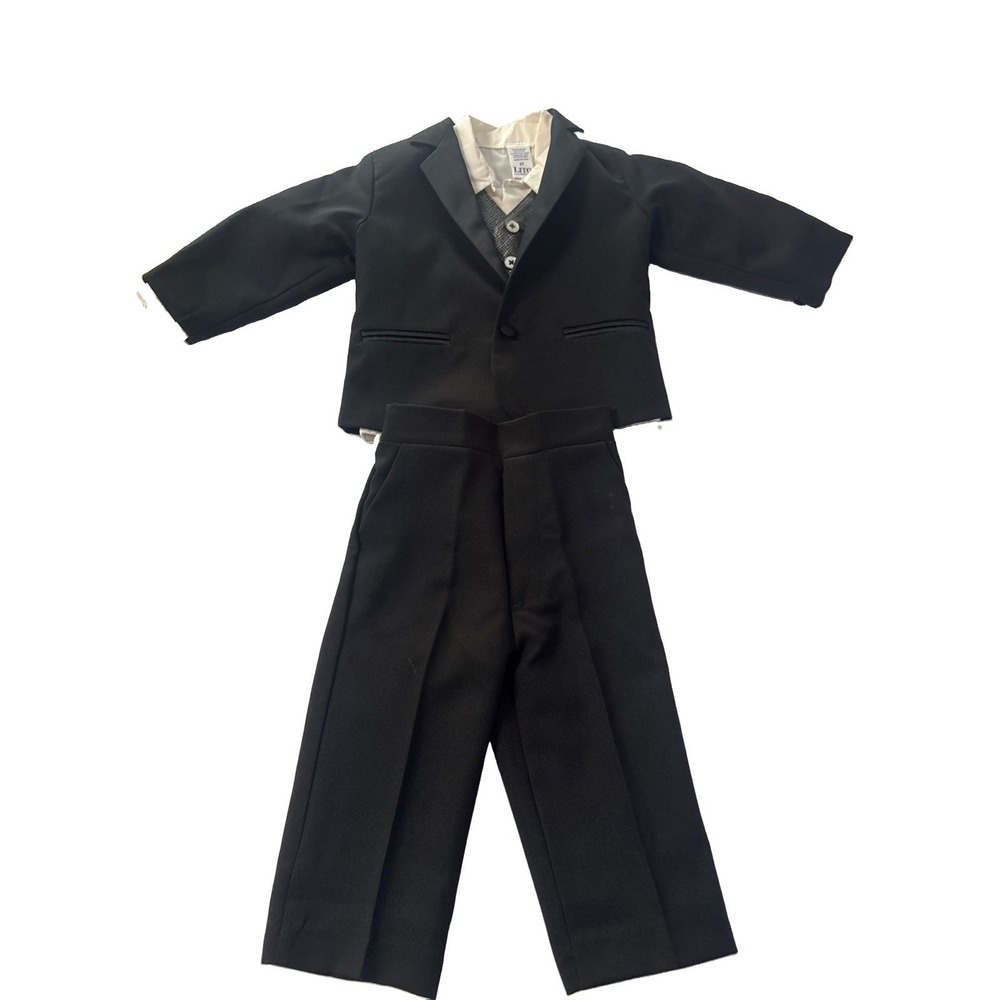 Lito Boys Toddler 2T Black 4 Piece Formal Suit Set Wedding Easter